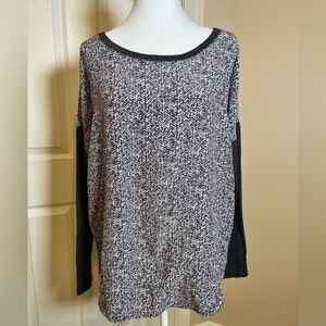 Lou and Grey Mixed Media Long Sleeve Top Grey and White Herringbone Size Large